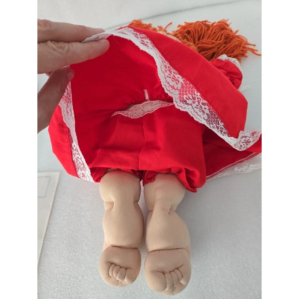 Vintage 1980s Cabbage Patch Kids Red Yarn Hair Doll Blue Eyes Red Dress Outfit